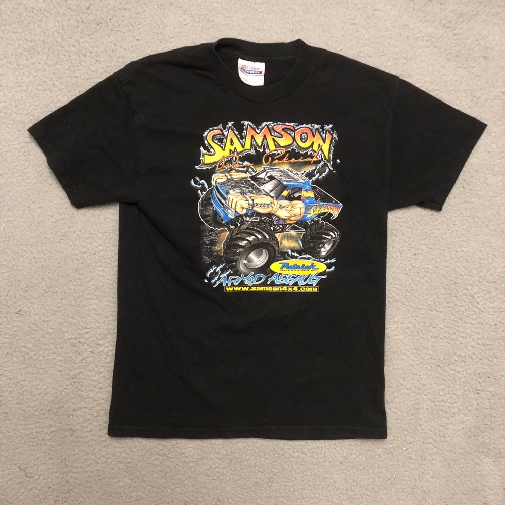 Vtg Samson Monster Truck Armed Assault Shirt Dan Patrick Black Youth Large L